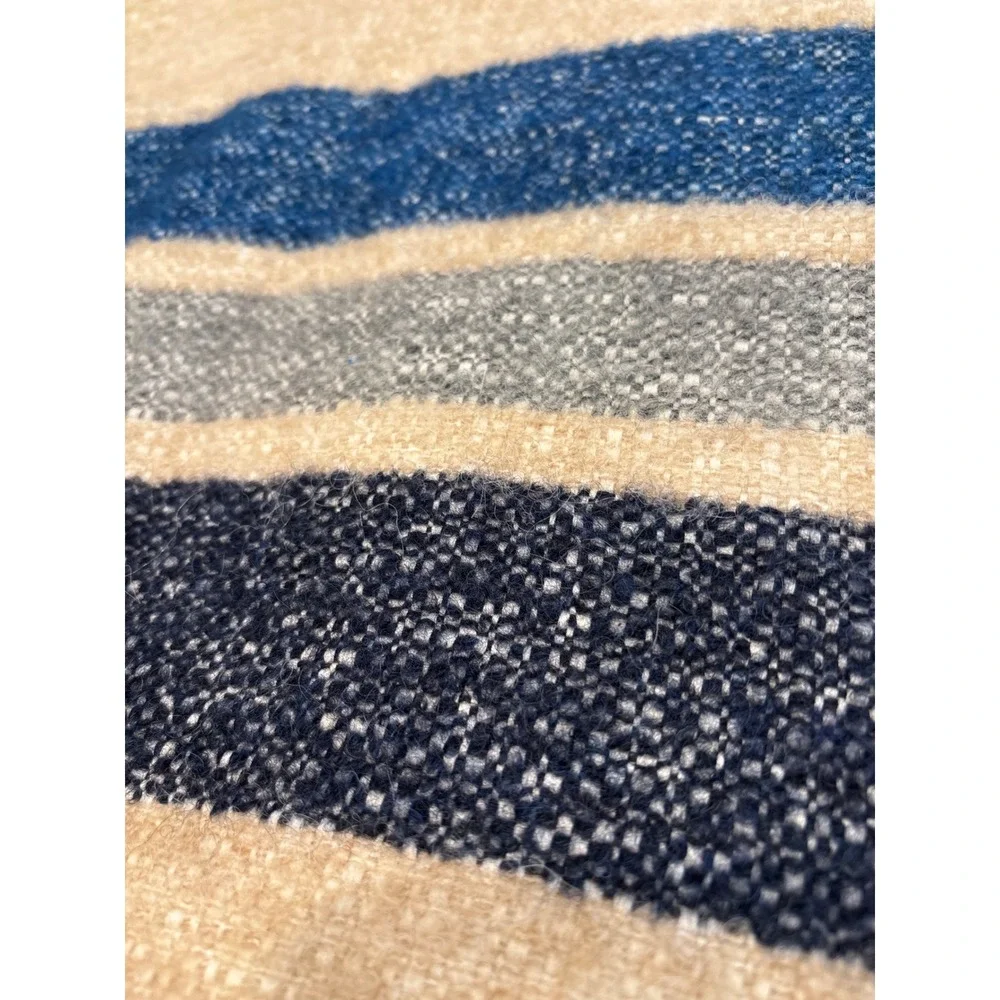 Sea New York Silk Wool Tweed Striped V-Neck Snap Side Shift Dress Oatmeal,Blue 6 - Picture 7 of 10